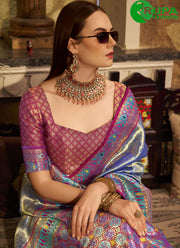 Violet Color Silk Weaving Work Traditional Party Wear Saree